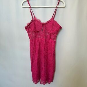 Forever 21 Hot Pink Lace Chemise with Adjustable Straps, Medium